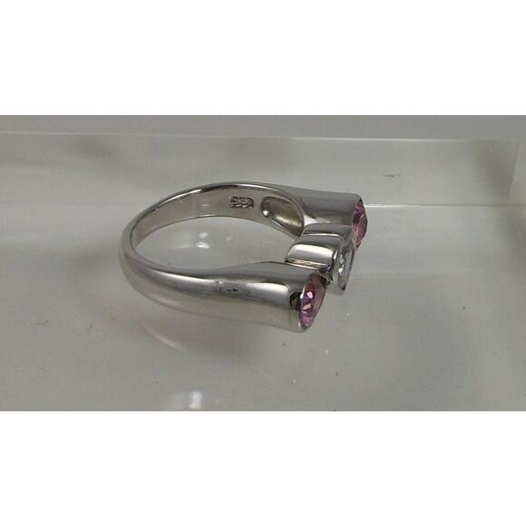 Vintage 1990s Sterling Silver Heart Ring Size 8.75 Pink Ice Simulated Diamond - Picture 6 of 10
